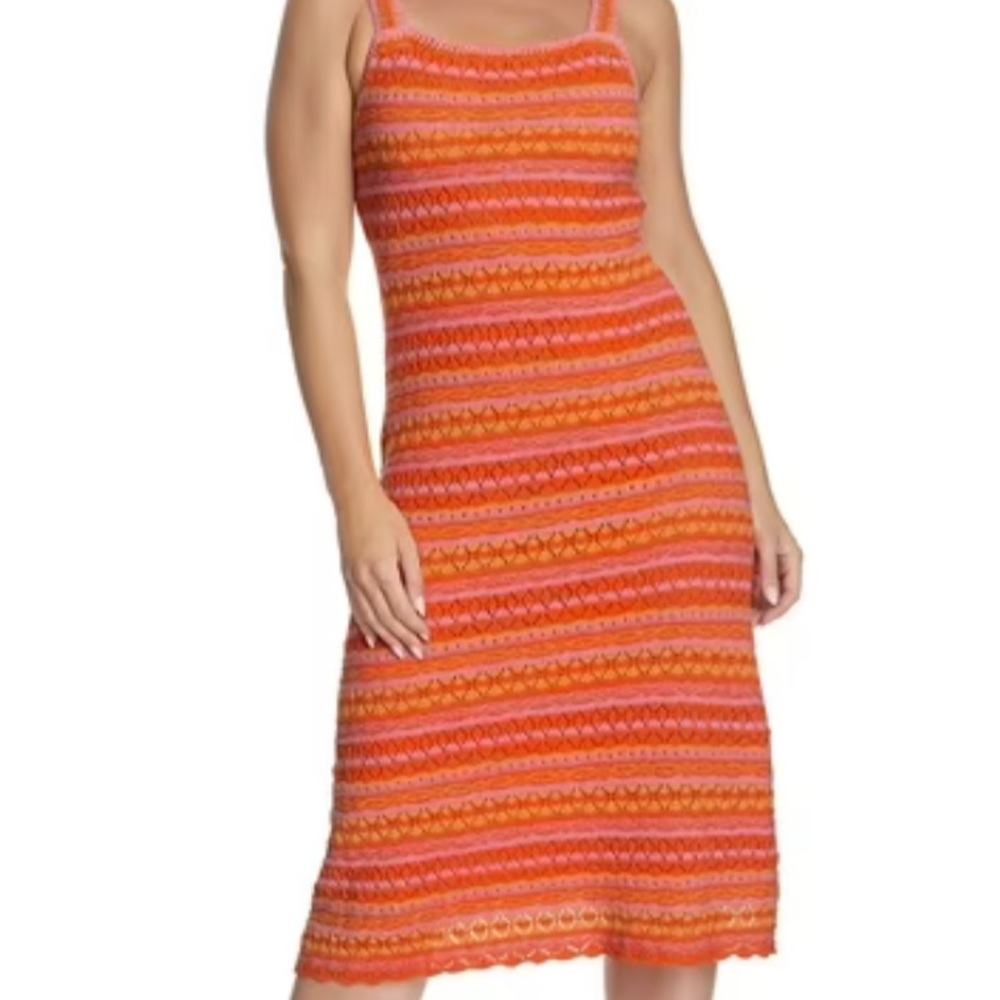 Jessica Simpson Orange and Pink Patterned Midi Dress